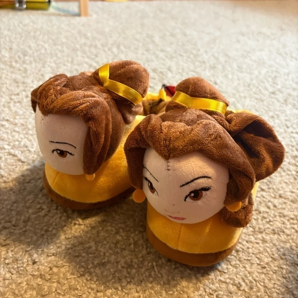 Disney Belle Plush 3D Slippers NEW 7/8 11/12 Girls Toddler Yellow Princess